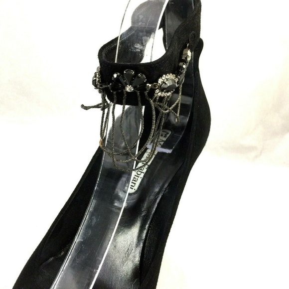 Marino Fabiani Black Pump Pointed Toe 39 9 Jeweled - Picture 6 of 8